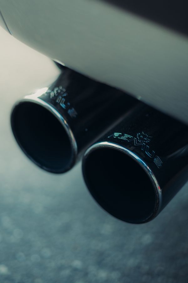 Close-up of polished dual exhaust tips